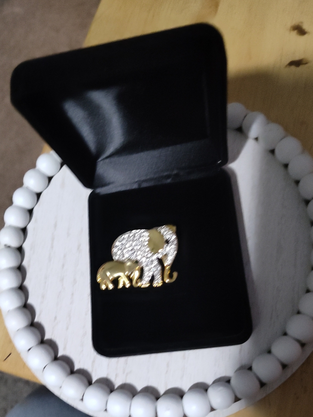 Gold & Rhinestone Elephant Brooch - Picture 2 of 4